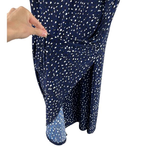 Ralph Lauren Geometric Dot Faux Wrap Ruched Flutter Sleeve Sheath Dress Size 14 - Picture 5 of 11